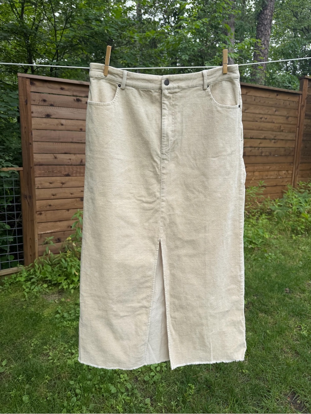 Mystree Cream Midi Corduroy Skirt with Front Slit